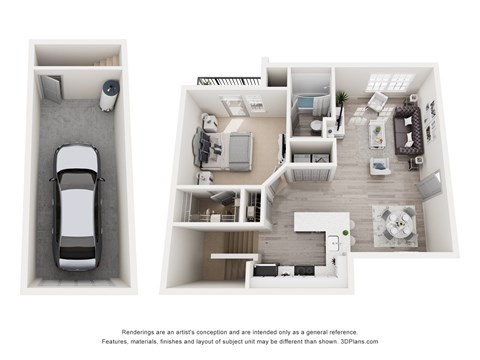 Floor plan for 1 bed, 1 bath, 737 sqft